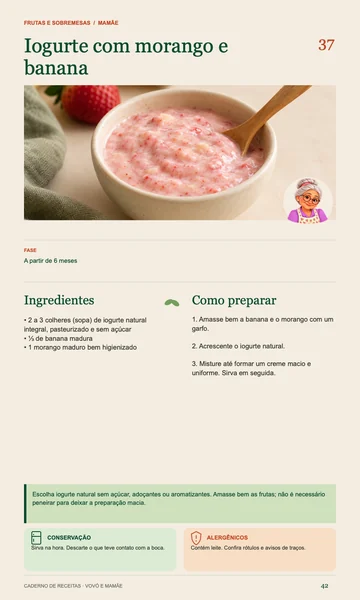Página real: Iogurte com morango e banana, A partir de 6 meses