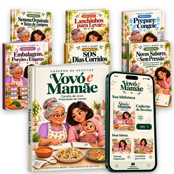 Caderno de Receitas Vovó e Mamãe, app e os seis bônus